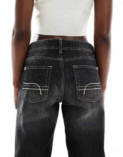 Bershka Straight Baggy Jeans In Acid Wash Black For Women -Chic Maze Sales 208154992 4