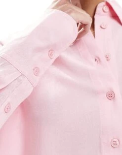 Bershka Oversized Linen Shirt In Pink For Women -Chic Maze Sales 208154997 3