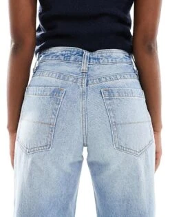 Bershka Turn Up Wide Leg Jeans In Light Wash Blue For Women -Chic Maze Sales 208155018 4
