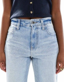 Bershka Turn Up Wide Leg Jeans In Light Wash Blue For Women -Chic Maze Sales 208155018 5