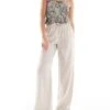 Bershka Tie Waist Wide Leg Linen Rich Trousers In Sand For Women Ecru -Chic Maze Sales 208155034 1 ecru