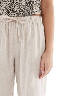 Bershka Tie Waist Wide Leg Linen Rich Trousers In Sand For Women Ecru -Chic Maze Sales 208155034 3