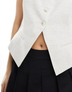 Bershka Round Neck Waistcoat In Ecru For Women -Chic Maze Sales 208155051 4