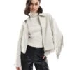 Bershka Faux Suede Fringe Detail Jacket In Ecru For Women -Chic Maze Sales 208155058 1 ecru