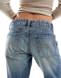 Bershka Mid Rise Straight Leg Jeans In Dirty Wash Blue For Women -Chic Maze Sales 208155094 4