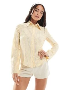 Bershka Fitted Shirt In Butter Stripe For Women Yellow -Chic Maze Sales 208155100 1 yellow 1