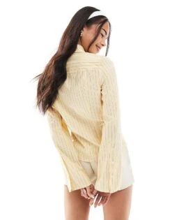 Bershka Fitted Shirt In Butter Stripe For Women Yellow -Chic Maze Sales 208155100 3