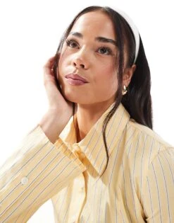 Bershka Fitted Shirt In Butter Stripe For Women Yellow -Chic Maze Sales 208155100 4