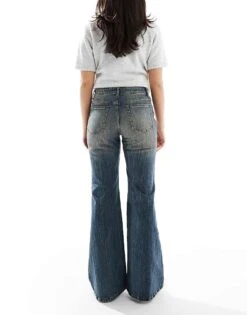 Bershka Flared Jeans In Dirty Wash Blue For Women -Chic Maze Sales 208155109 2