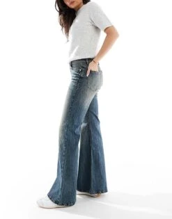Bershka Flared Jeans In Dirty Wash Blue For Women -Chic Maze Sales 208155109 3