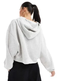 Bershka Boxy Hoodie In Grey Marl For Women -Chic Maze Sales 208155115 4