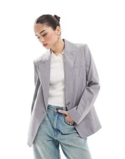 Bershka Oversized Blazer In Stone Grey For Women
