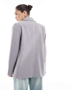 Bershka Oversized Blazer In Stone Grey For Women -Chic Maze Sales 208155124 3