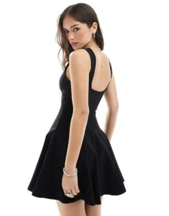 Bershka Pleated Tailored Mini Dress In Black For Women -Chic Maze Sales 208155145 4