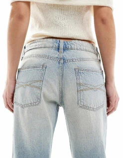 Bershka Mid Rise Straight Leg Jeans In Bleach Wash For Women Blue -Chic Maze Sales 208155150 4
