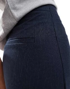 Bershka Wide Leg Tailored Trousers In Navy Pinstripe For Women -Chic Maze Sales 208155156 3
