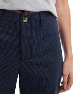 Bershka Wide Leg Tailored Trousers In Navy Pinstripe For Women -Chic Maze Sales 208155156 5