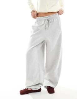 Bershka Balloon Leg Wide Leg Joggers In Grey Marl For Women -Chic Maze Sales 208155165 2