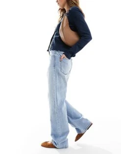 Bershka Straight Wide Leg Jeans In Light Blue Wash For Women -Chic Maze Sales 208155174 3