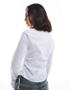 Bershka Fitted Shirt In Blue Stripe For Women -Chic Maze Sales 208155202 2