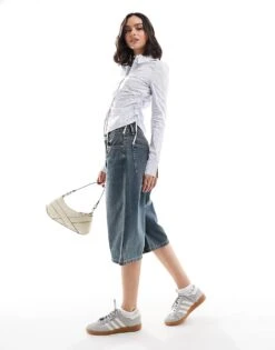 Bershka Fitted Shirt In Blue Stripe For Women -Chic Maze Sales 208155202 4