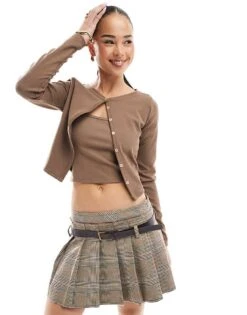 Bershka Micro Cardi And Cami Set In Brown For Women -Chic Maze Sales 208155220 1 brown 1