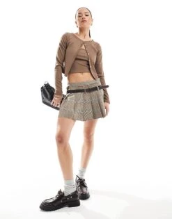 Bershka Micro Cardi And Cami Set In Brown For Women -Chic Maze Sales 208155220 2