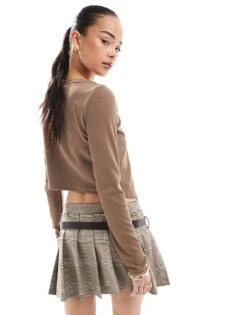 Bershka Micro Cardi And Cami Set In Brown For Women -Chic Maze Sales 208155220 4