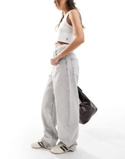 Bershka Wide Balloon Leg Jeans In Light Grey For Women -Chic Maze Sales 208155285 3