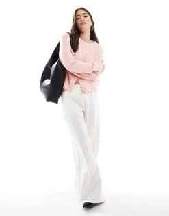 Bershka Soft Touch Wide Leg Joggers In Ecru For Women -Chic Maze Sales 208170133 1 ecru 1