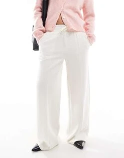 Bershka Soft Touch Wide Leg Joggers In Ecru For Women -Chic Maze Sales 208170133 2