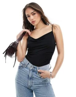 Bershka Cowl Neck Halterneck Bodysuit In Black For Women -Chic Maze Sales 208174975 1 black 1