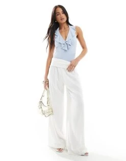 Bershka Frill Detail Halterneck Bodysuit In Pale Blue For Women -Chic Maze Sales 208216782 4