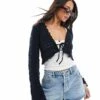 Bershka Crochet Tie Front Top In Navy For Women -Chic Maze Sales 208216802 1 navy