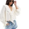 Bershka Cuffed Sleeve Frill Detail Top In Ecru For Women -Chic Maze Sales 208216803 1 ecru