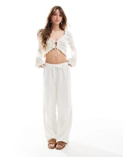 Bershka Crochet Tie Front Top In Ecru For Women -Chic Maze Sales 208216814 3