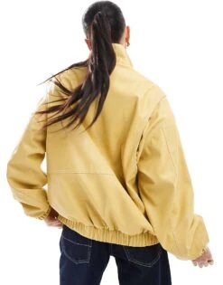 Bershka Faux Leather Harrington Jacket In Butter For Women Yellow -Chic Maze Sales 208220200 3