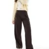 Bershka Wide Leg Tailored Trousers In Brown For Women -Chic Maze Sales 208222995 1 brown
