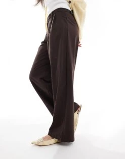 Bershka Wide Leg Tailored Trousers In Brown For Women -Chic Maze Sales 208222995 2