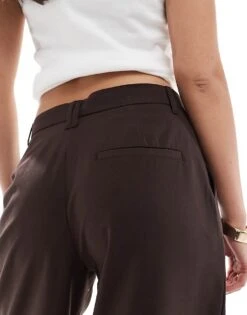 Bershka Wide Leg Tailored Trousers In Brown For Women -Chic Maze Sales 208222995 3