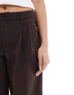 Bershka Wide Leg Tailored Trousers In Brown For Women -Chic Maze Sales 208222995 4