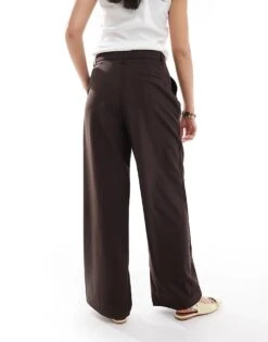Bershka Wide Leg Tailored Trousers In Brown For Women -Chic Maze Sales 208222995 5