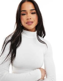 Bershka High Neck Long Sleeve Bodysuit In Ecru For Women -Chic Maze Sales 208223158 4