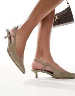 Bershka Pointed Kitten Heeled Sandals In Olive For Women -Chic Maze Sales 208245392 3