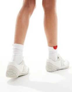 Bershka Faux Suede Trainers In White For Women -Chic Maze Sales 208245410 4