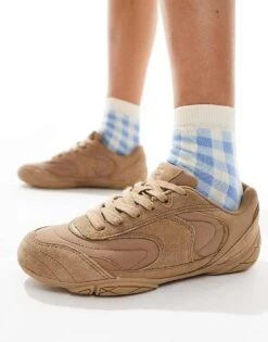 Bershka Faux Suede Trainers In Sand For Women -Chic Maze Sales 208245419 4