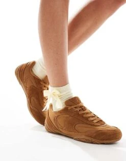 Bershka Faux Suede Trainers In Light Brown For Women -Chic Maze Sales 208245420 3