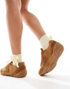 Bershka Faux Suede Trainers In Light Brown For Women -Chic Maze Sales 208245420 4