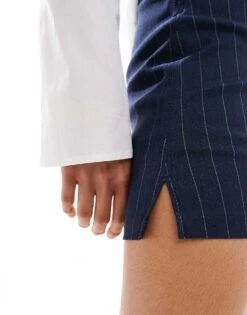 Bershka Bengaline Mini Skirt In Navy Pinstripe For Women -Chic Maze Sales 208251197 3