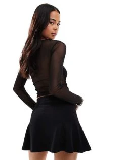 Bershka Knit Flippy Mini Skirt In Black For Women -Chic Maze Sales 208251198 4